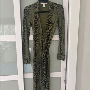 Diane Von Furstenberg Olive Print Wrap Dress